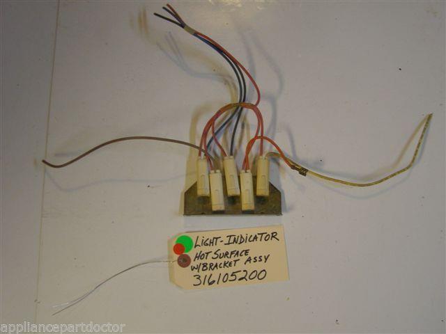 Frigidaire STOVE 316105200 Light-indicator, Hot Surface, W/Bracket used Frigidaire STOVE 316105200 Light-indicator, Hot Surface, W/Bracket used